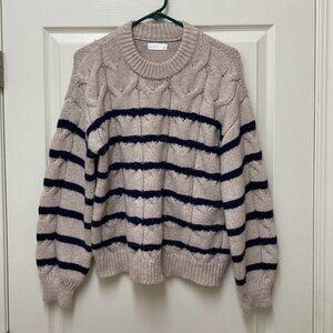 LC Lauren Conrad Cable Knit Womens Crewneck Sweater Size M Oatmeal Diana Stripe